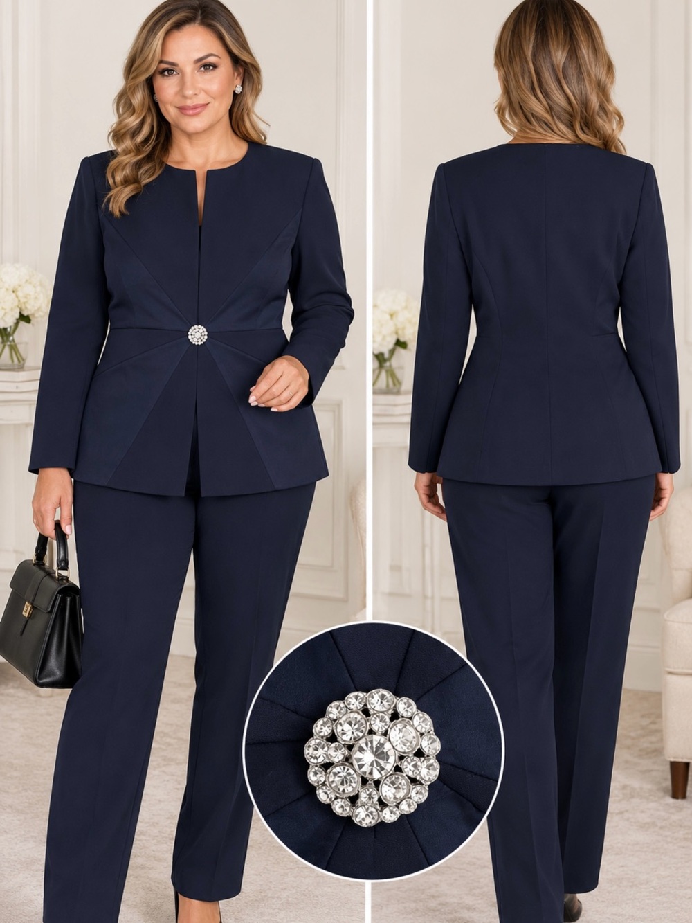 FIANDACA Vintage Dark Navy Blue Rhinestone Button Blazer Jacket Size 14 USA Made